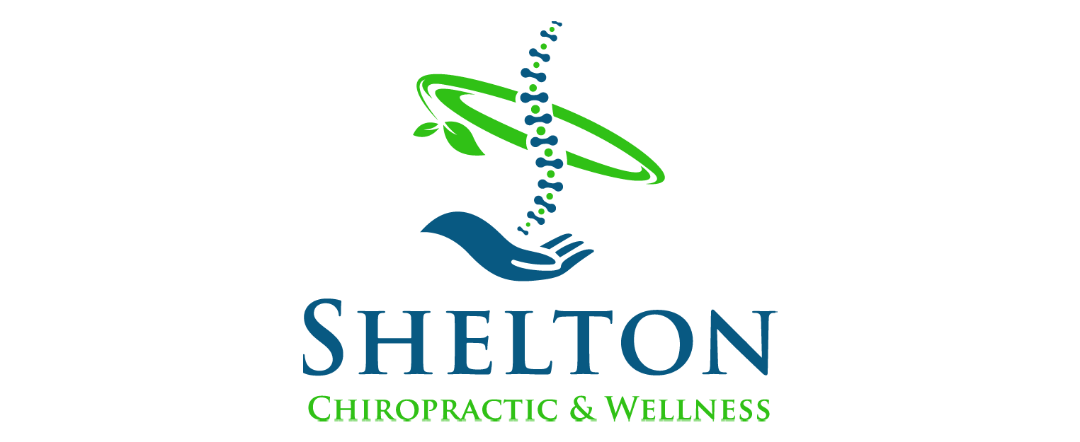 Minimalist logo for Shelton Chiropractic & Wellness featuring a spine alignment and supporting hand icon